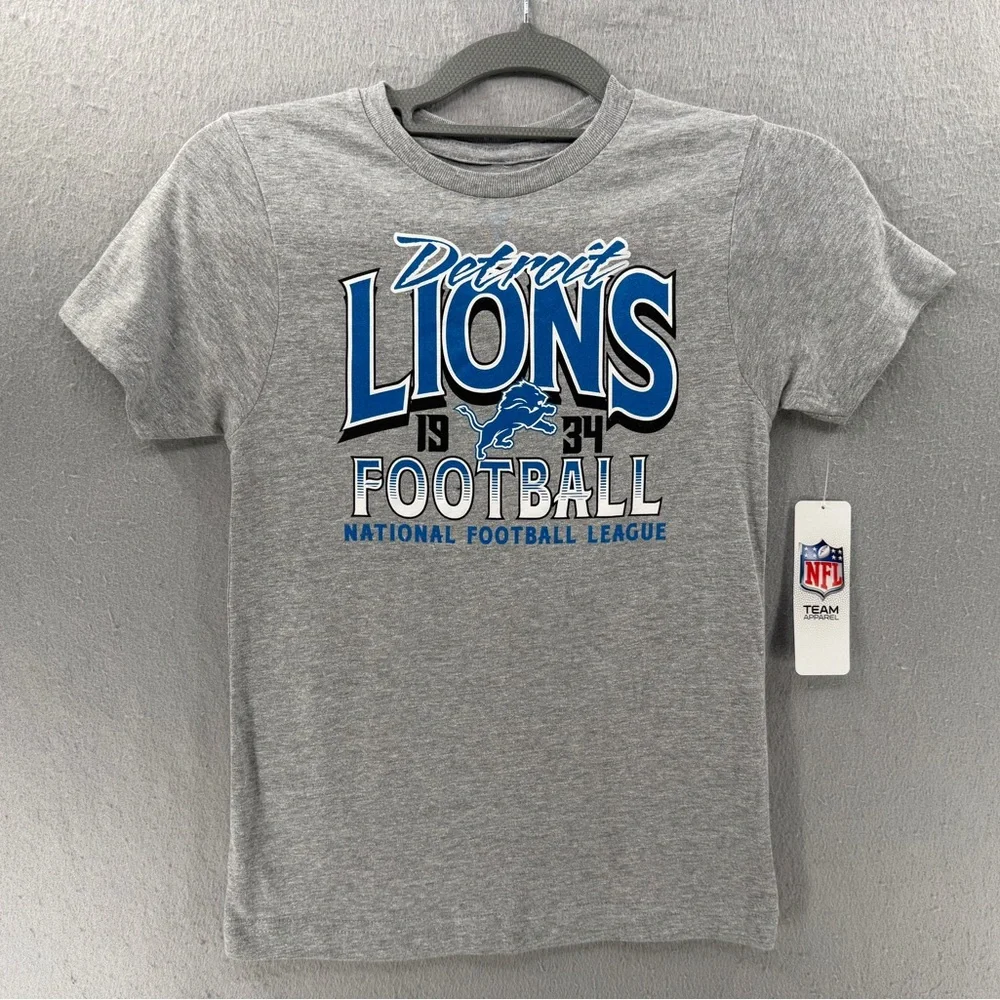 Detroit Lions Graphic‎ T Shirt Youth S 6/7 Gray Blue NFL Apparel Football 1934